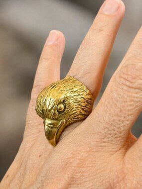 Vintage Style Gold Eagle Hawk Falcon Head Statement Ring